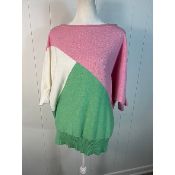 Marble light pink and green batwing Cotton relaxed sweater. Women's Size S - Picture 2 of 8